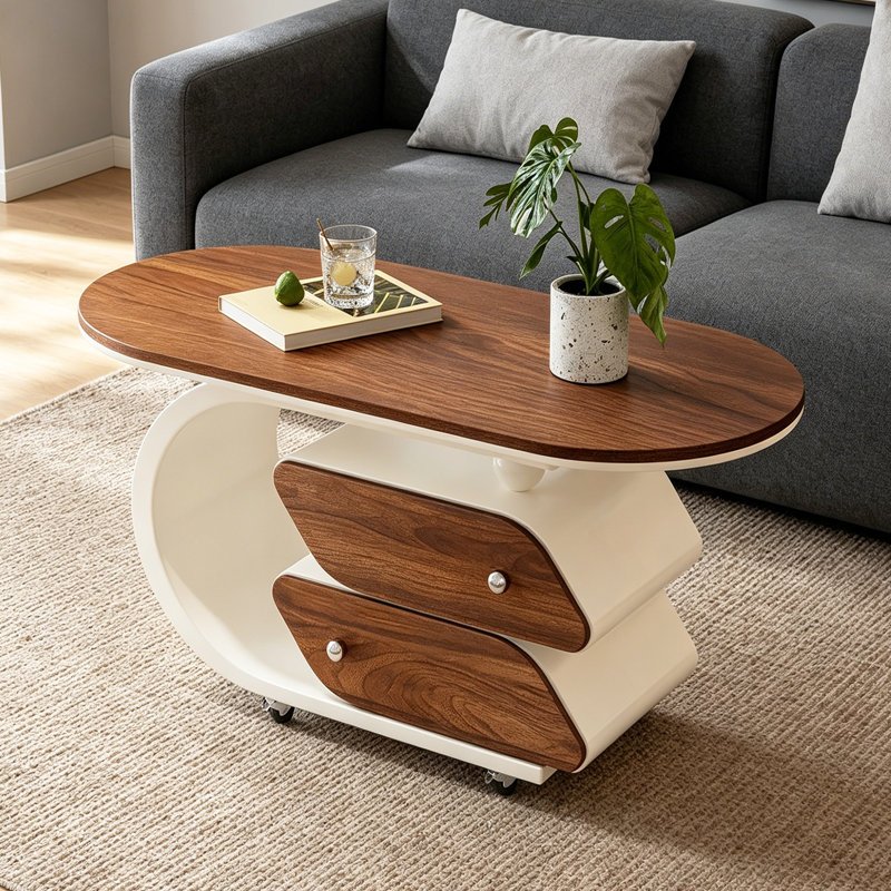 Table basse mobile avec rangement pour petit appartement, 19.68" H x 39.37" L x 19.68" W, Brown/White