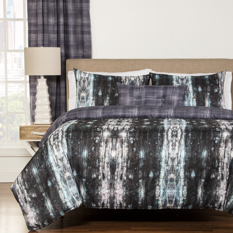 Python Modern & Contemporary Polyester Abstract Duvet Cover, King Duvet Cover + 3 Additional Pieces