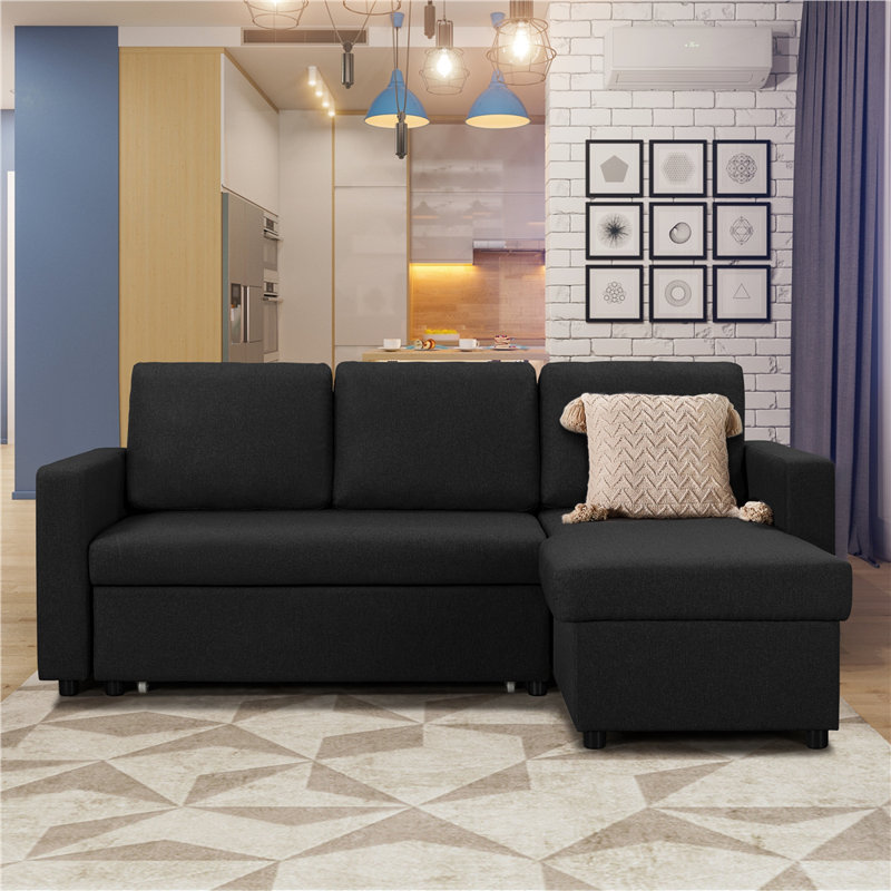Moda Form 3-Seater L-Shaped Sofa Bed, Convertible Corner Sofa with Reversible Chaise & Pull Out Trundle Bed  for Small Living Rooms, Apartments