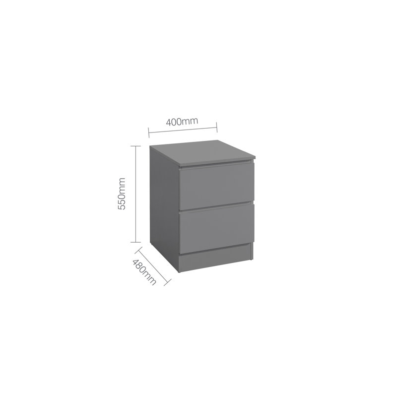 Marqita 2 Drawer Bedside Table, Grey