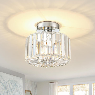 Modern Semi Flush Mount Chandelier With K9 Crystal, Small Ceiling Light Fixture For Hallway, Bathroom, Kitchen, Entryway, Chrome Finish, UL Listed Socket, Easy Installation