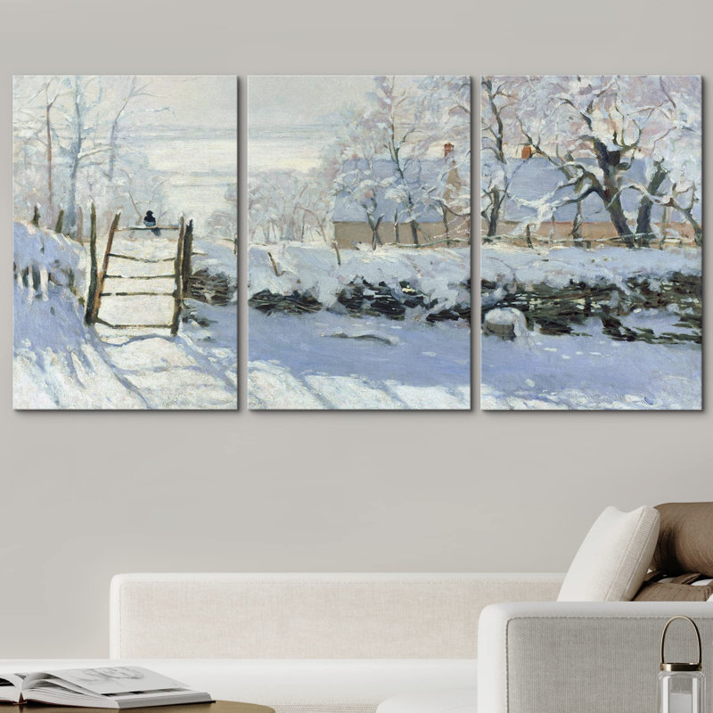 Winter The Magpie by Claude Monet Modern Wall Decor, Wrapped Canvas, 36" H x 72" W