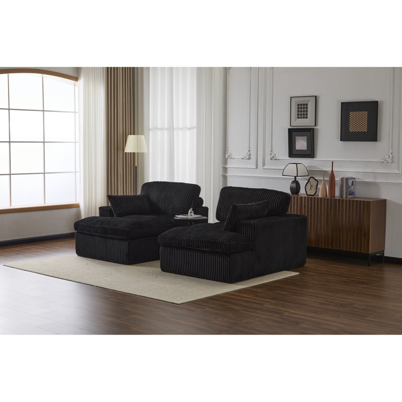 Lit double en velours côtelé noir, chaise modulaire modulaire, sans assemblage, idéale pour les petits espaces, 2 sièges, chaise longue spacieuse, canapé-lit, noir, salon, siège