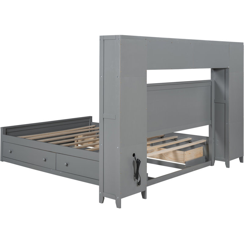 Grand lit séduisant avec une armoire, une tablette et une douille - Combinaisons intégrées fiables et grises, Gris, Grand lit