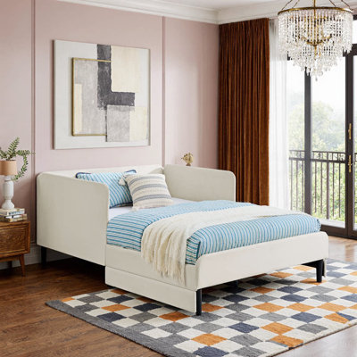 Upholstered Sofa Bed with 2 Storage Drawers | Adjustable Velvet Platform Bed Frame | Convertible Daybed for Living Room, Guest Room, or Home Office