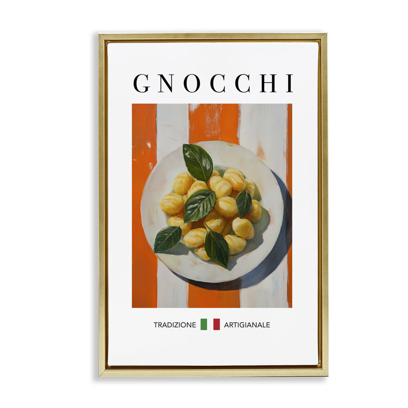 Cadre flottant traditionnel à pâtes gnocchi, design par Andreas Magnusson, H 31 po x l 21 po, Cadre flottant métallique doré