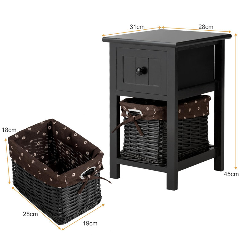 Byrnes 28cm W Manufactured Wood Bedside Table, Black