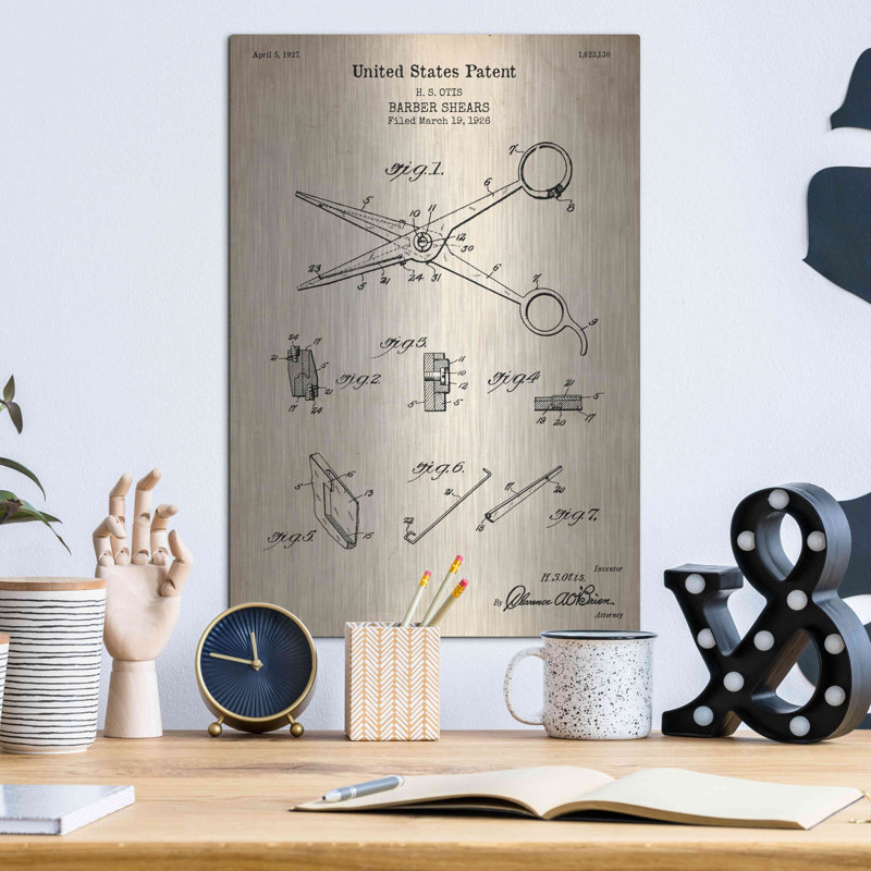 «Barber Shears Blueprint Brevet Parchment», art mural, H 16 po x l 12 po
