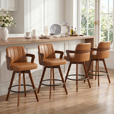 Jarissa Swivel Upholstered Counter Stool With Wood Frame