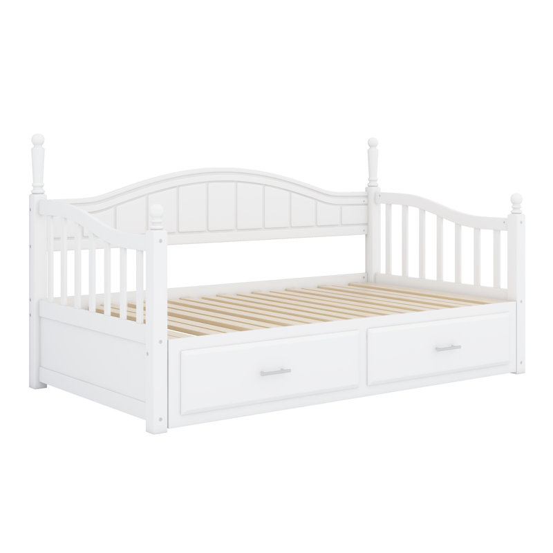 Daybed With Trundle Bed, Extendable Daybed With Two Storage Drawers, White
