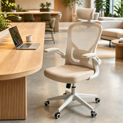 Chaise de travail ergonomique à dossier haut en filet avec appui-tête réglable, soutien lombaire, accoudoirs rembourrés et siège en mousse épaisse