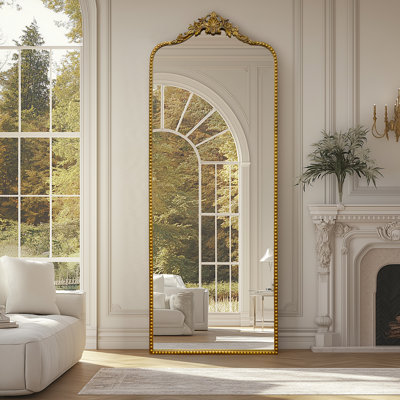 Arched Antique Ornate Full Length Floor Mirror w/Free Standing,75x30 inch