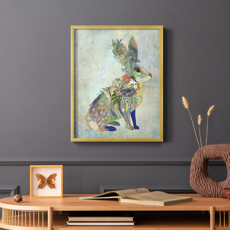 Fantastic Florals Hare, assis, reproduction encadrée - bois massif, H 10 po x l 8 po