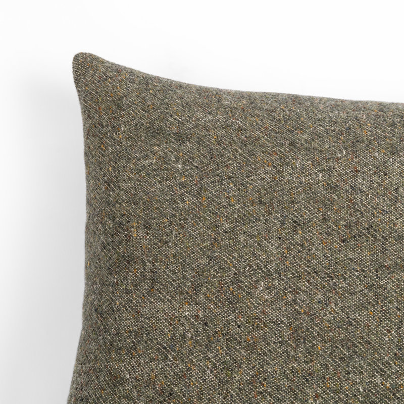 Hasselt Olive Green Stonewash Linen and Wool Throw Pillow