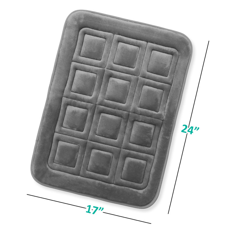 Ultra Soft Absorbent Memory Foam Waffled Bath Rug, Charcoal Stone Gray, 17" W x 24" L