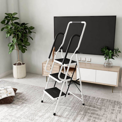 3 Step Stool Steel Folding Step Ladder With Handrail