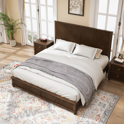 Cadre de lit en bois massif, cadre de lit plateforme très grand avec tête de lit, grand lit en bois naturel, pas de sommier tapissier, noyer