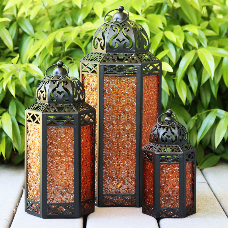 Moroccan Candle Lantern Decorative Set for Floor, Ramadan Decorations, Indoor Home Decor, Outdoor Patio or Porch, Weddings