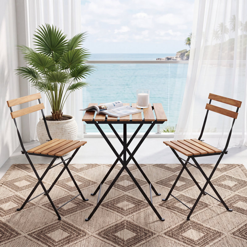 Ensemble bistro 3 pièces en bois d'acacia pour patio, Noir