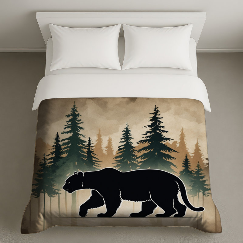 Bear In Forest Silhouette Duvet Covers, Queen
