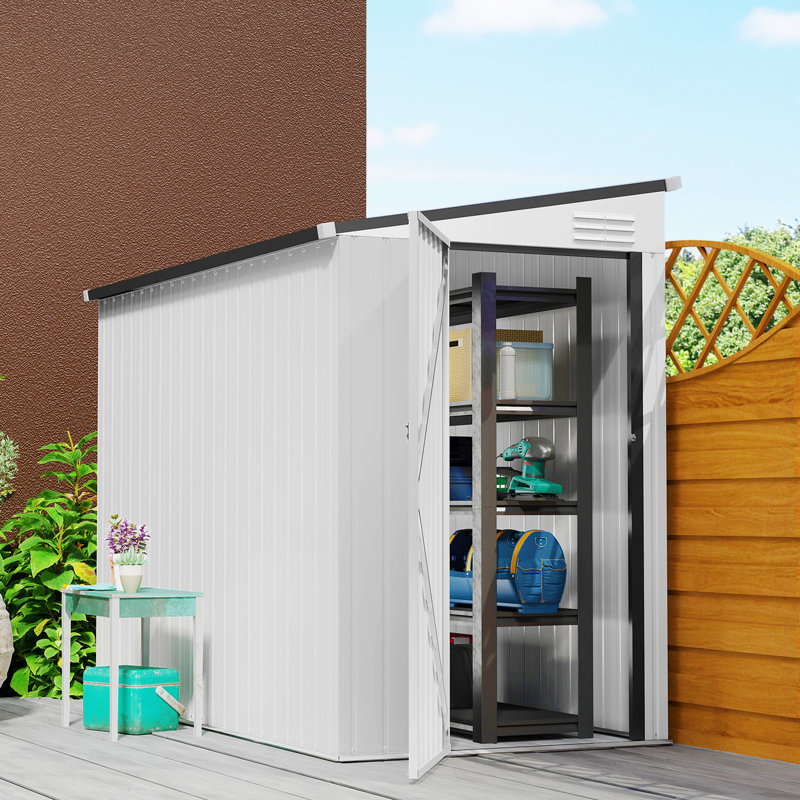  4' x 8' Lean to Outdoor Shed with Lock, White, 72.75" H x 51.25" W x 92.5"D, White