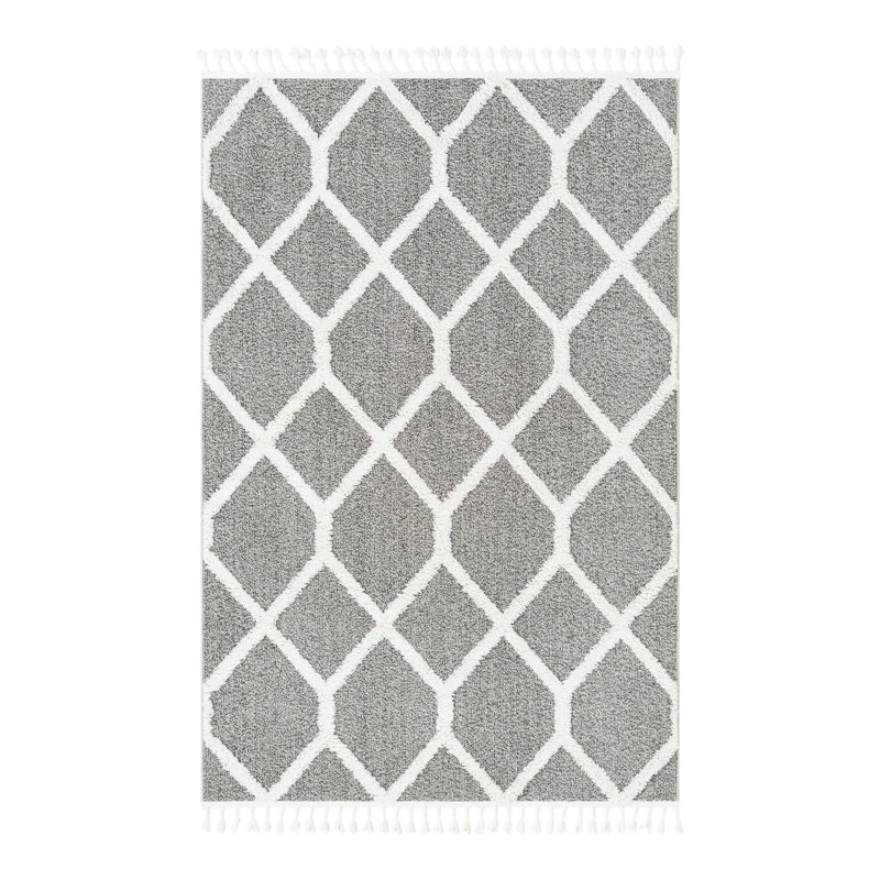 Tapis géométrique gris en polyester tissé à la machine Jocelynmarie, Rectangle 5 pi 3 po x 8 pi