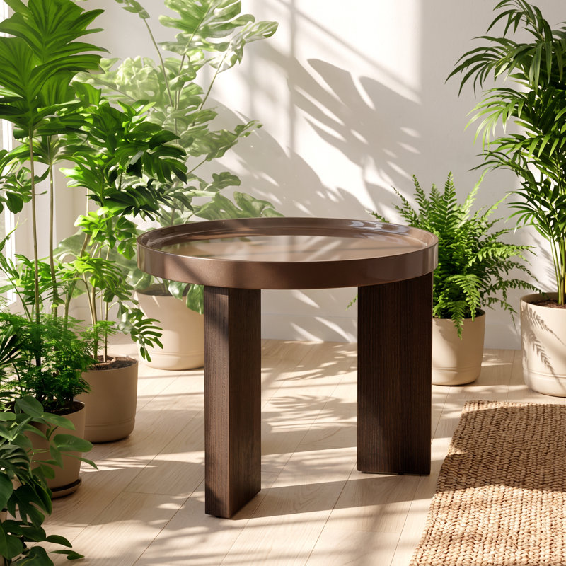 Table de bout en placage de chêne blanc ultrabrillant l 24 po x P 24 po x H 18 po Lakita