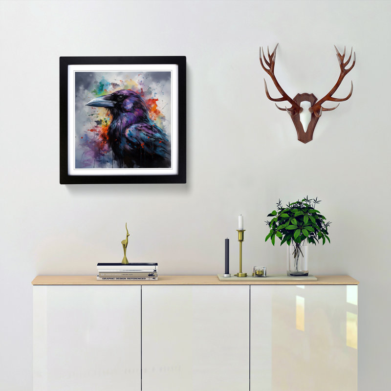 Raven Abstract No.1 - Single Picture Frame Print on Wood, Black