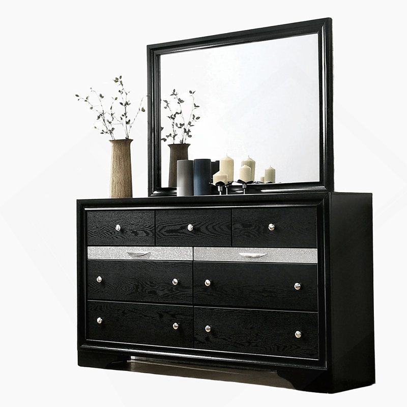 Commode de couleur noire avec miroir et ensemble de bijoux cachés