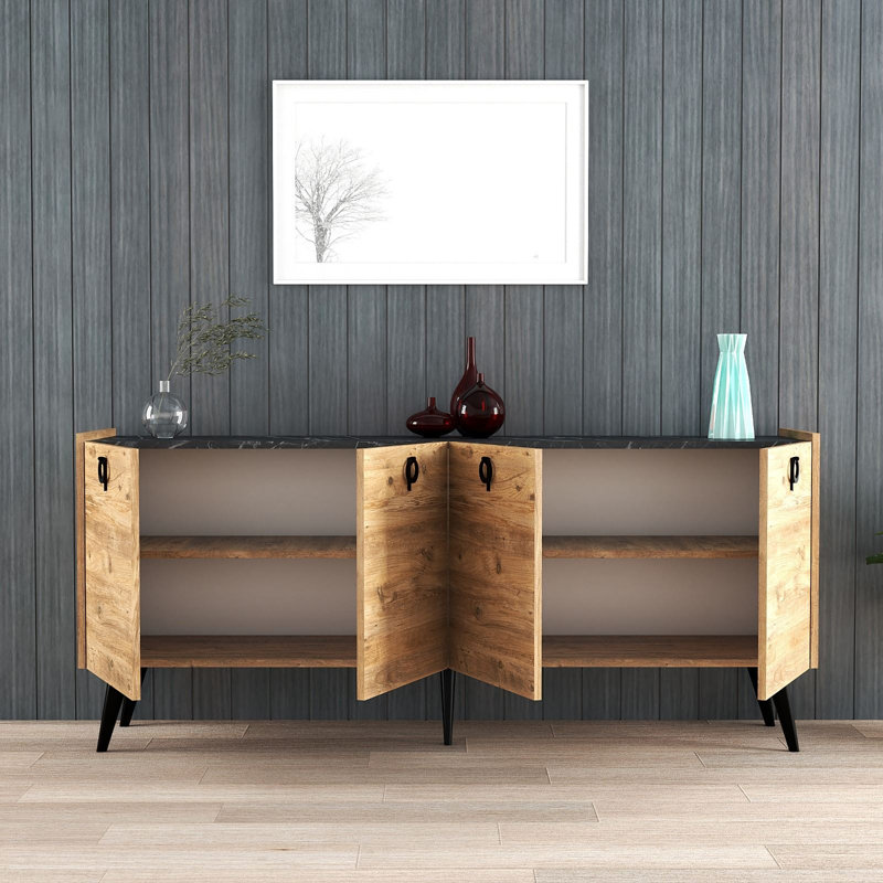 Console moderne avec option de fixation murale, finition pin atlantique, 70,9 x 31,1 x 15,7 pouces | Panneau de particules 100% mélaminé | Nombreuses tablettes pour le rangement et la présentation | Conception élégante et élégante pour la décoration intérieure
