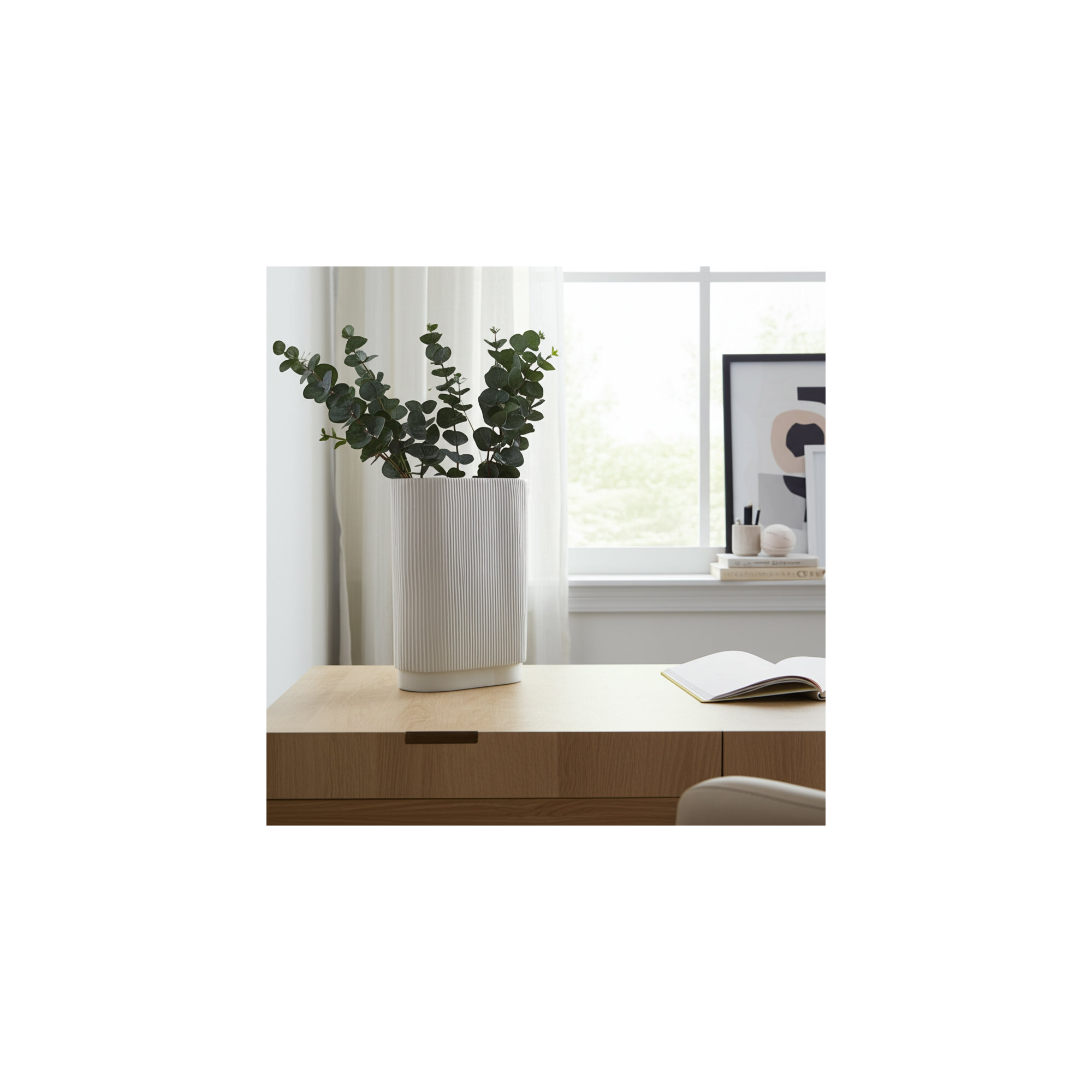 Ceramic Vase - Elegant Centerpiece, Perfect for Modern Living Spaces, White, 12" H x 10" W x 5" D