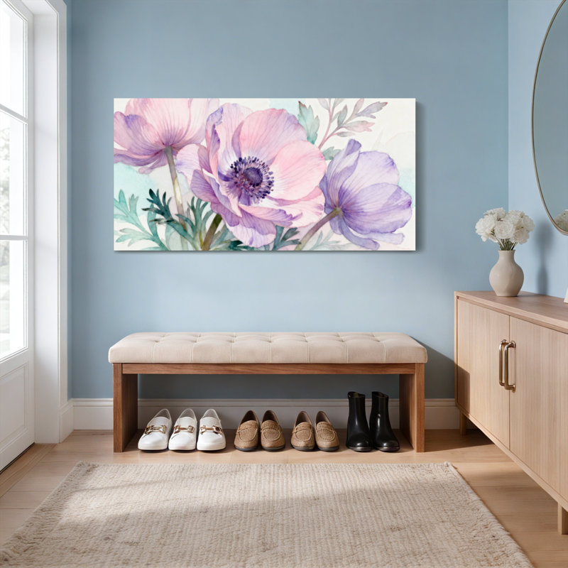 «Watercolor Anemone Flowers», ensemble de 1 reproduction d'art sur toile tendue, H 20 po x l 40 po