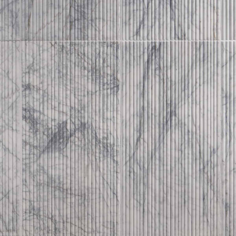 Waves 12x24 Fluted 3D Honed Marble Tile, White Lion