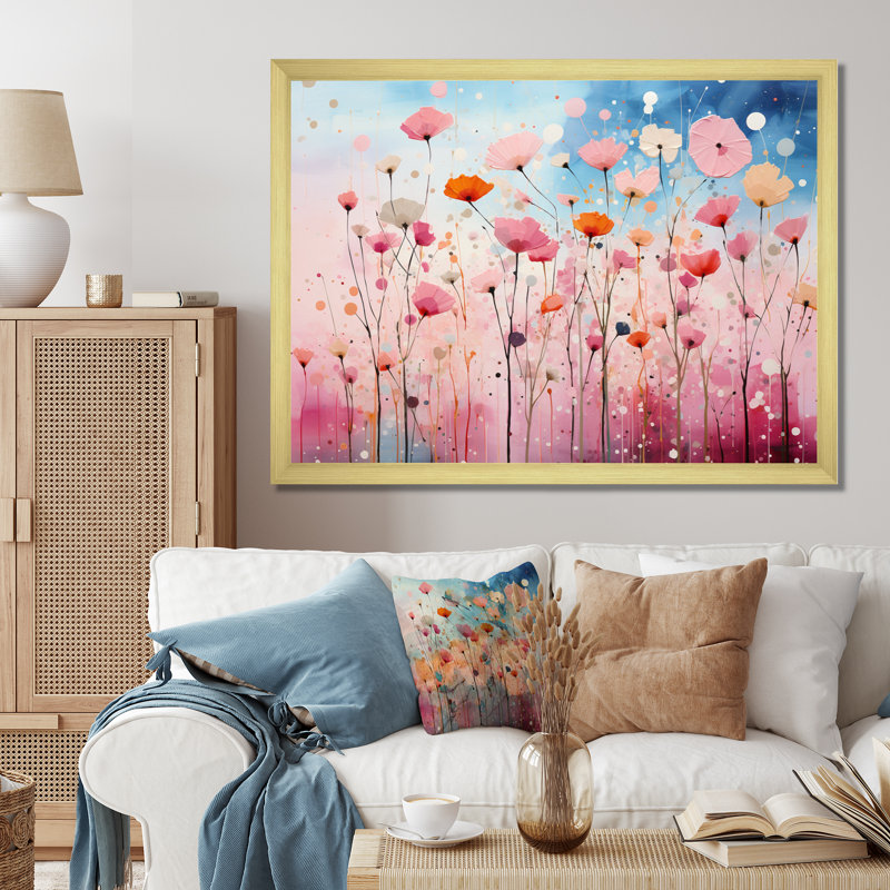 Swanfield rose pastel pastiche sur toile, Cadre doré à une seule photo, H 34 po x l 44 po x P 1,5 po