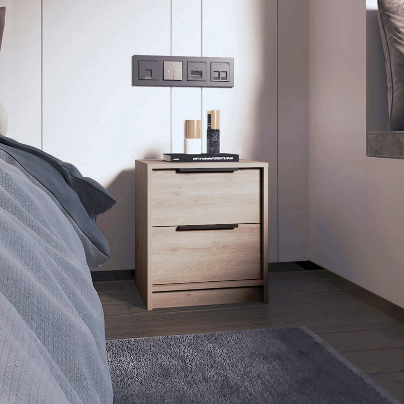 Table de chevet à 2 tiroirs pour la chambre à coucher, Beige
