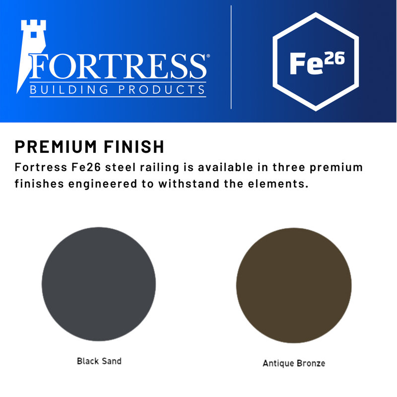 FORTRESS Fe26 2 in. x 45.5 in. Black Steel Railing Line Post with Brackets