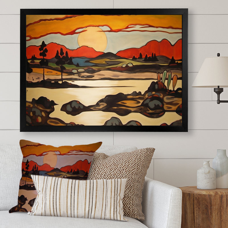 «Autumn Beauty Mountain Serenity», peinture, Cadre simple noir, H 16 po x l 32 po x P 1 po