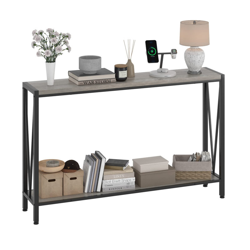 Console Table, Entryway Table With Storage, Industrial Sofa Table With V Design, 2-Tier Narrow Console Table, Gray