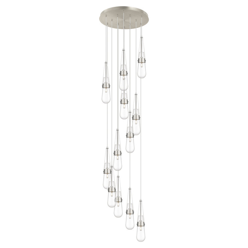 Luminaire suspendu en grappe à 12 lumières, Transparent, Nickel satiné brossé