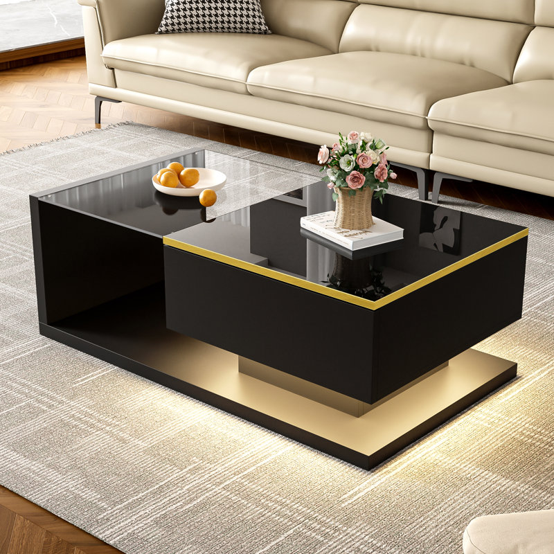 Solid Coffee Table with Storage, Black