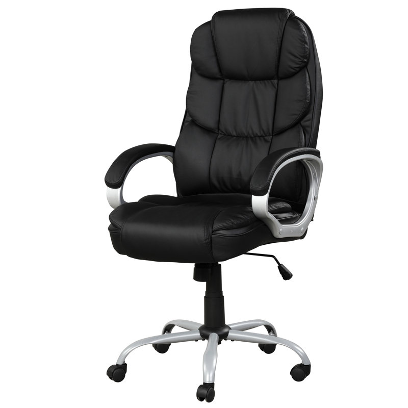 Chaise de bureau moderne - noire / argentée, rotation à 360 degrés, cadre en contreplaqué inclinable en cuir PU, réglable, noir / argent