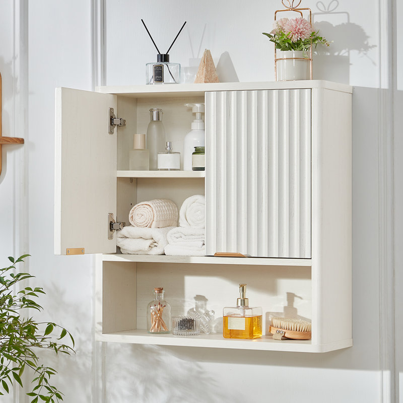 Fluted Bathroom Wall Cabinet, Wall-Mounted Medicine Cabinet With Adjustable Shelf & Doors, Farmhouse Floating Over The Toilet Storage Cabinets For Laundry Room, Kitchen, Living Room