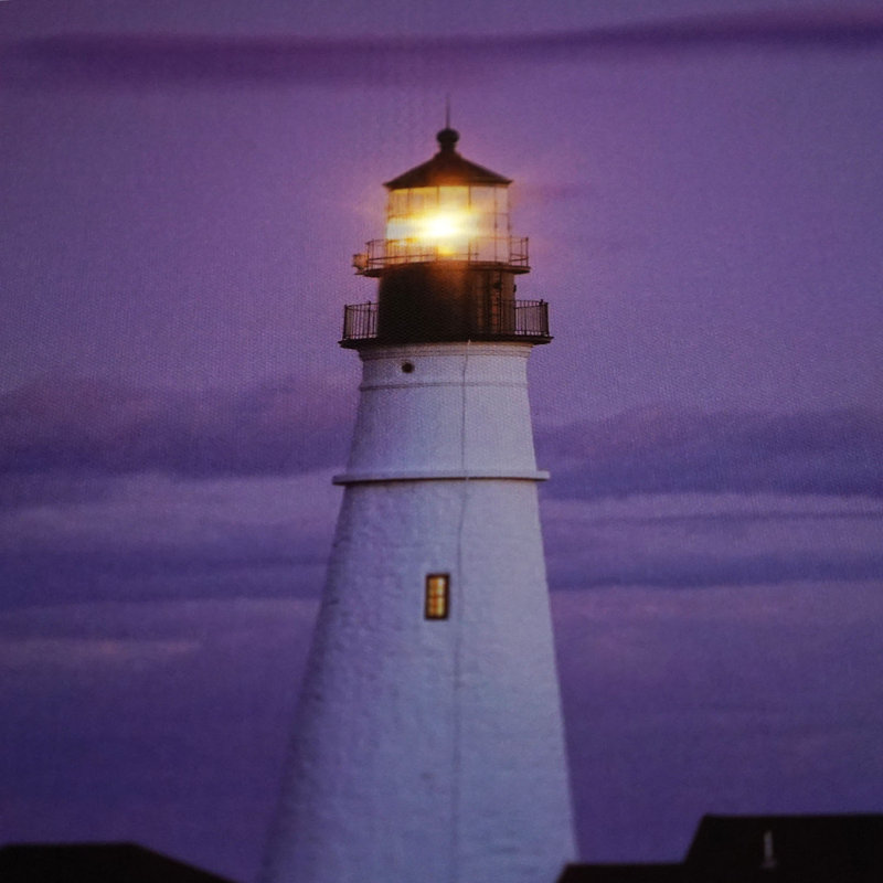 Coastal Lighthouse Home with Purple Sunset Canvas Wall Art