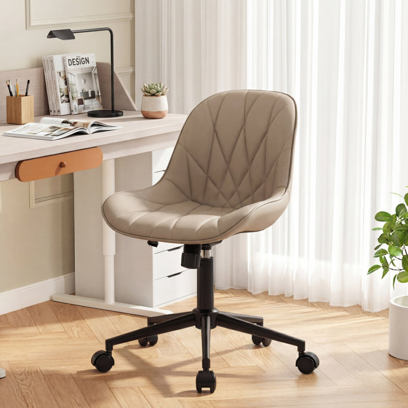 Darlaine Armless Swivel Office Chair Faux Leather Upholstered Waterproof Desk Chair Ergonomic Adjustable Computer Chair