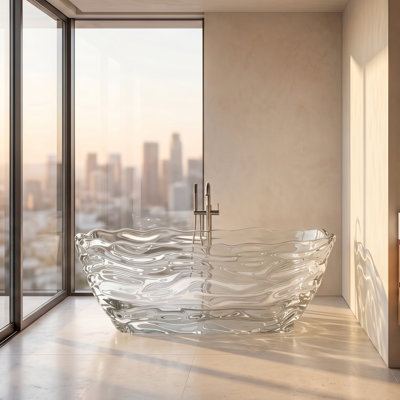 69" Freestanding Transparent Resin Soaking Bathtub - Clear Wavy Crystalline Luxury Tub