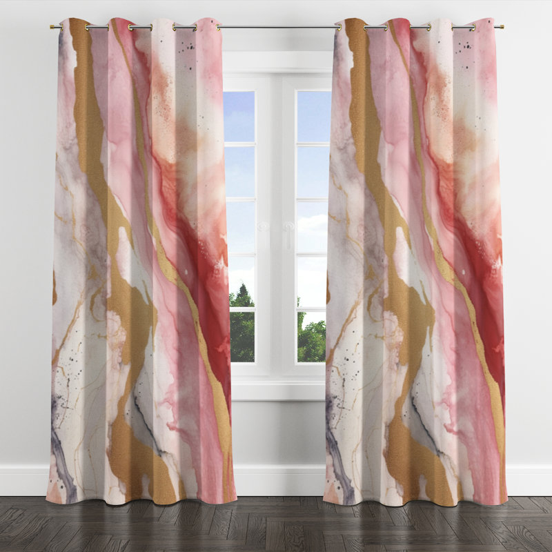 Rose et or Enchanted Spills I - Rideau à œillets occultant moderne - 1 panneau, L 52 po x L 108 po, Œillets dorés