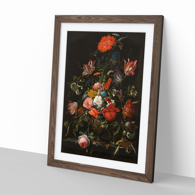 Still Life with Flowers Vol.3 by Abraham Mignon - Picture Frame Painting, Walnut, 36cm H x 27cm W x 2cm D