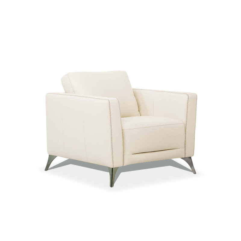 Chaise en cuir italien avec siège en sangle et accoudoirs, Crème