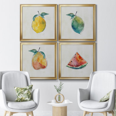 Happy Lemon - ensemble de 4 peintures sur toile encadrées