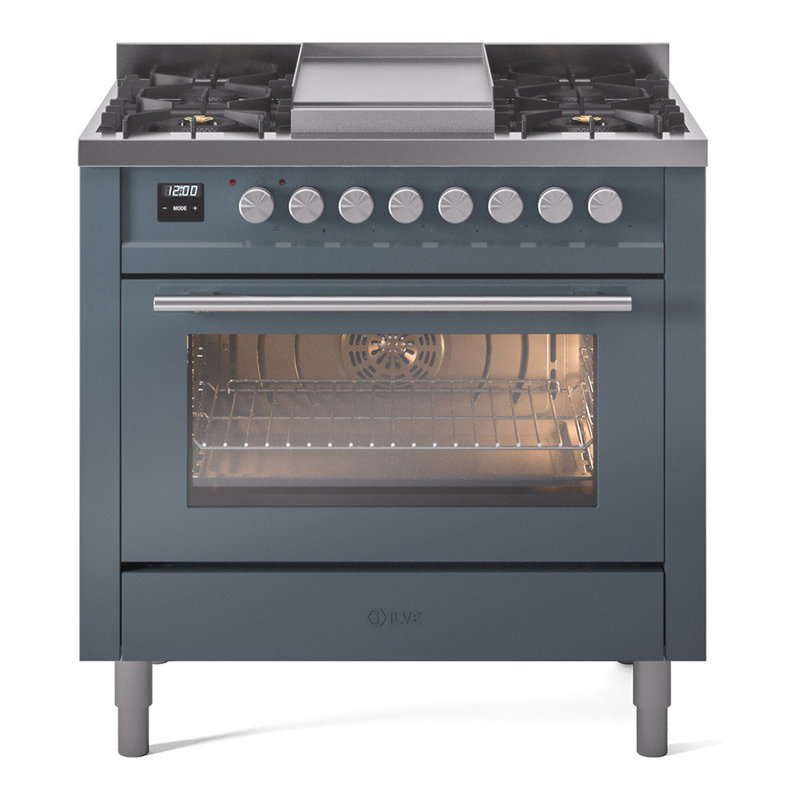 ILVE Professional Plus II 36 Dual Fuel Range, 6 Sealed Burners, Griddle (Blue Grey), Blue/Grey, Liquid Propane